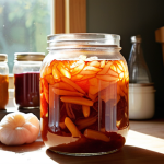 **Prompt:** A close-up, warm and inviting scene in a cozy home kitchen, showcasing the magic of homemade fermentation. In the foreground, a glass jar of kombucha actively bubbling with a visible SCOBY, and next to it, a bowl of vibrant, freshly mixed kimchi ingredients. Soft natural light illuminates the scene, highlighting the textures and the sense of creation. Emphasize the wonder and satisfaction of transforming ingredients through time and microorganisms. **Style:** Realistic, highly detailed, inviting atmosphere.